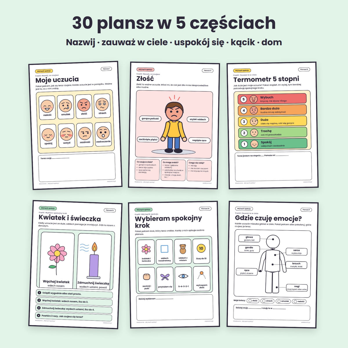 6 przykładowych plansz Mój kącik spokoju