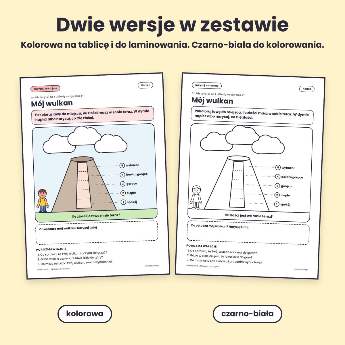 Karta Mój wulkan w wersji kolorowej i czarno-białej